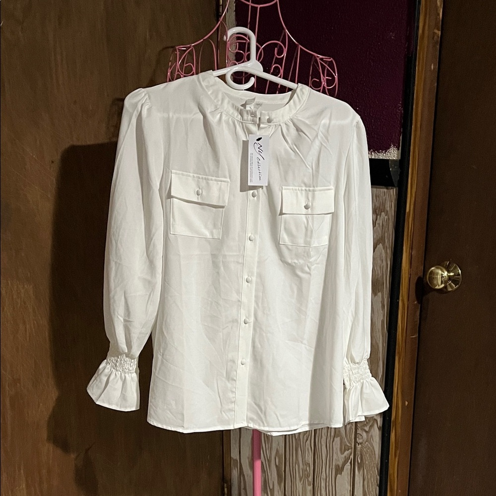 NY Collection White Button-Down Shirt
